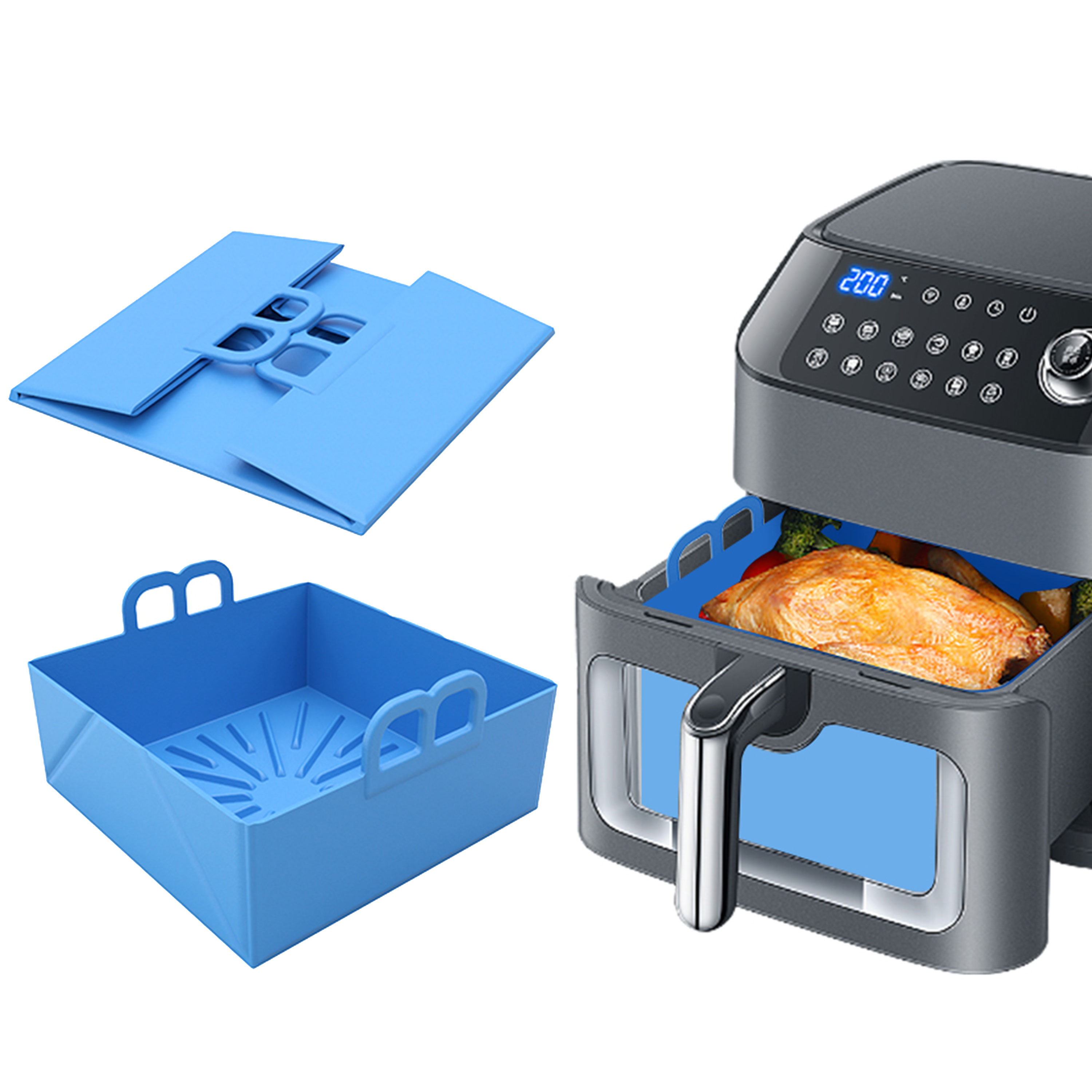 Air Fryer Silicone Pot Liner - Vassoio pieghevole in silicone per friggitrice